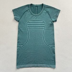 Lululemon Heathered Forage Teal Stripe Swiftly Tech SS Short Sleeve Crew Shirt 6
